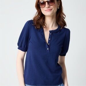 J. Crew NWT Navy Smocked Henley Knit Top XL